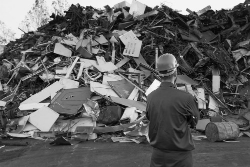 Construction site with waste materials being cleared